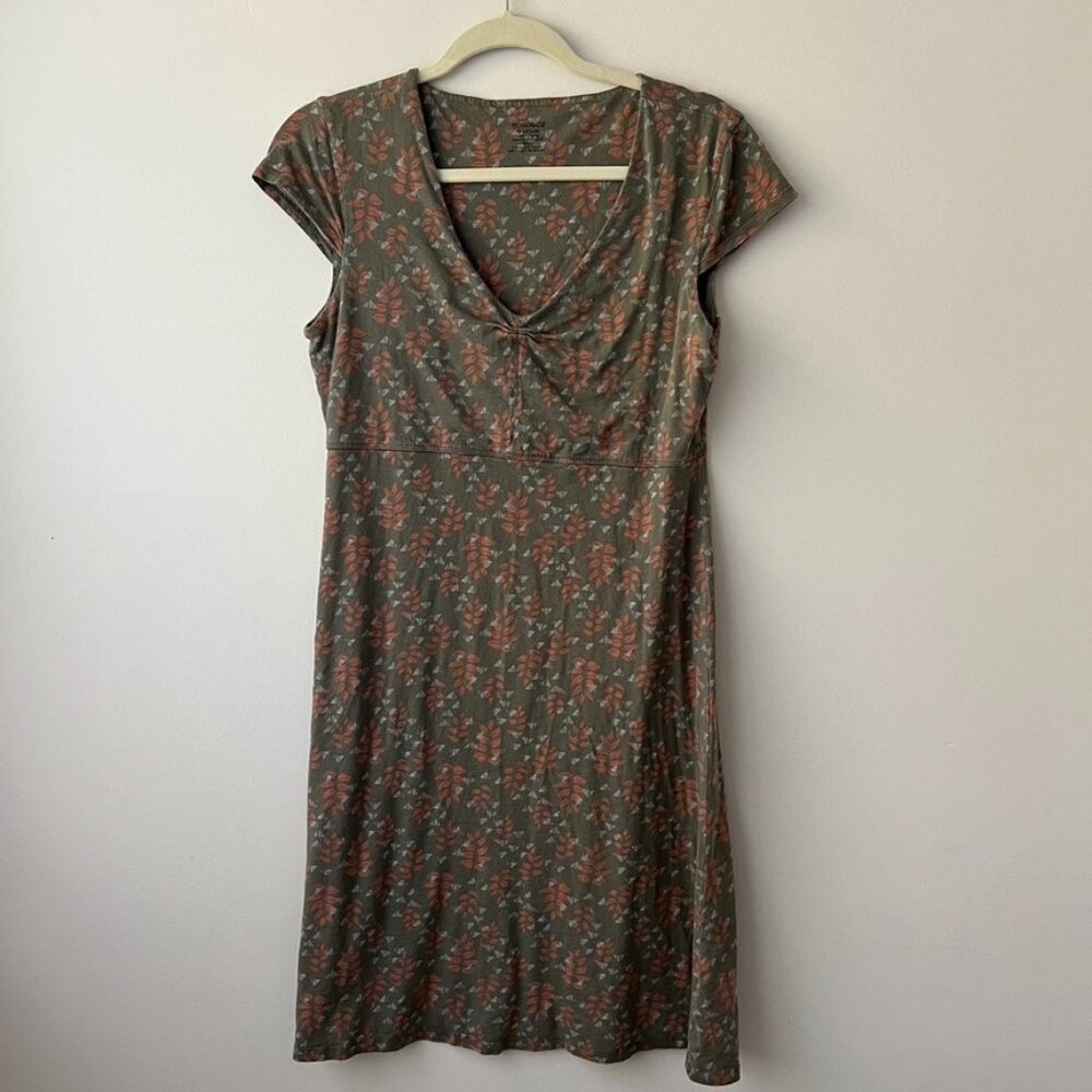 Toad & Co., green dress, floral, medium, organic cotton, V-neck, cap sleeve